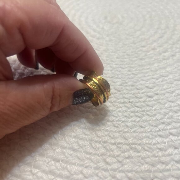 Unique STAMPED BRASS & COPPER SCALLOPED SPINNER Ring Handmade Size 7 #96D - Picture 3 of 3
